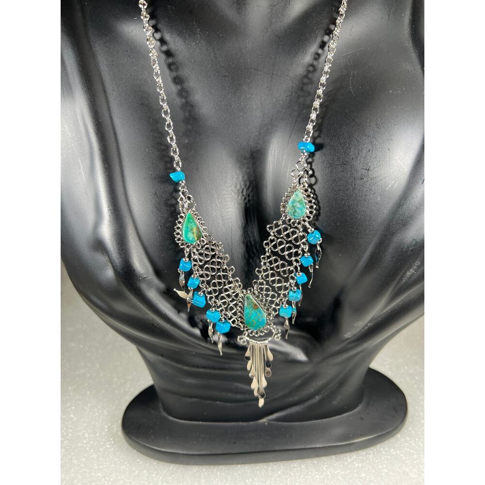 Vintage Natural Stone Hand Crafted Wire Wrap Necklace 80s 90s Southwestern Look - Picture 4 of 16